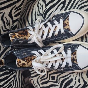 Steve Madden Black and White Sneakers with Animal Print Accents